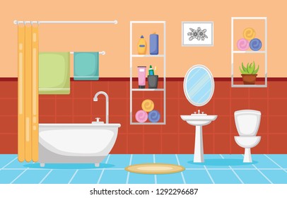 Bathroom Interior Clean Modern Room Furniture Flat Design