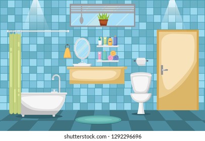 Bathroom Interior Clean Modern Room Furniture Flat Design