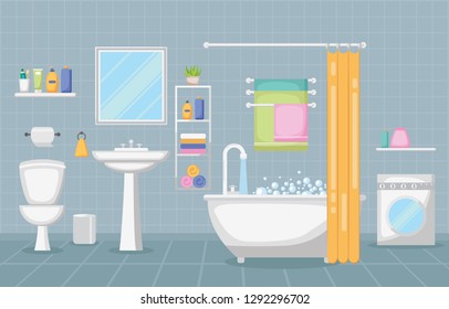 Bathroom Interior Clean Modern Room Furniture Flat Design