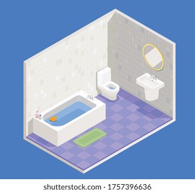 Bathroom interior concept with bath sink and toilet symbols vector illustration
