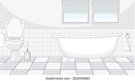 Bathroom interior design with furniture and bathtub illustration