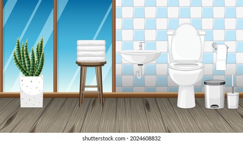 Bathroom interior design with furniture illustration