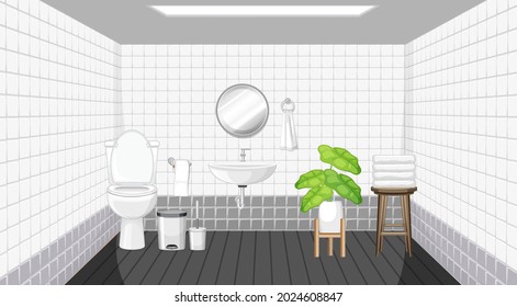 Bathroom interior design with furniture illustration