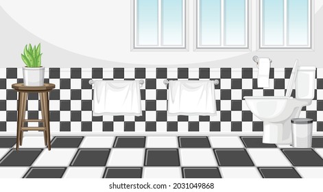 Bathroom interior design with furniture illustration