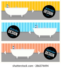 Bathroom interior design with sink and shampoo. Modern flat design illustration concept. 