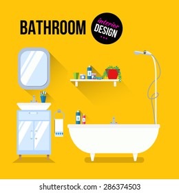 Bathroom interior design with sink and shampoo. Modern flat design illustration concept. 