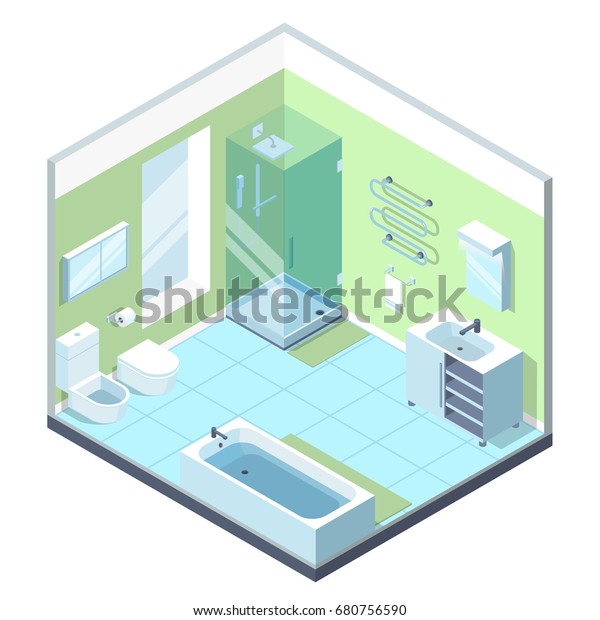 Bathroom Interior Different Furniture Elements Vector Stock Vector ...