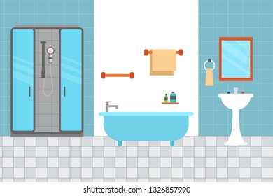 Bathroom interior in flat design style. Vector illustration of bathroom with furniture
