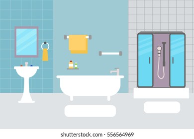Bathroom interior in flat design style. Vector illustration of bathroom with furniture