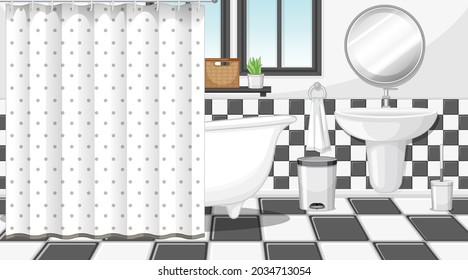 Bathroom interior with furniture in black and white theme illustration