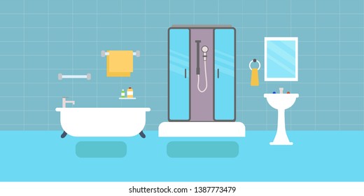Bathroom interior with furniture in flat design style. Vector illustration.