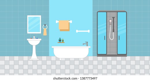 Bathroom interior with furniture in flat design style. Vector illustration.