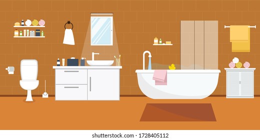 Bathroom interior with furniture in flat design style. Vector illustration.