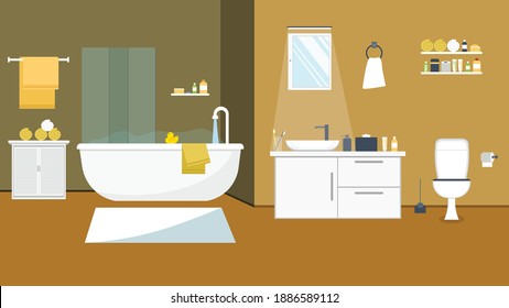 Bathroom interior with furniture in flat design style. Vector illustration.