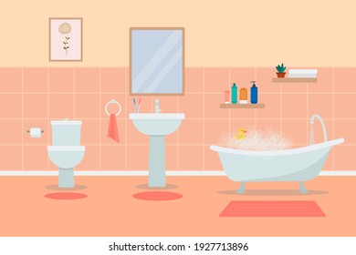 Bathroom interior with furniture. Flat vector illustration.