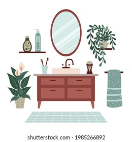 El interior del cuarto de baño. Obtenido a mano. Ilustración vectorial.
