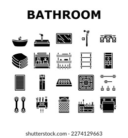 iconos interiores de baño conjunto vector. baño moderno, habitación blanca, limpieza ligera, casa de lujo, lavabo de apartamento, baño de estilo interior de casa pictograma de glifo Ilustraciones