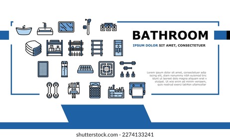bathroom interior home landing web page vector. modern bath, white room, light clean, luxury house, apartment sink, style bathroom interior home Illustration