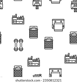 bathroom interior home vector seamless pattern thin line illustration