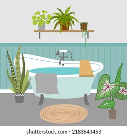 Bathroom interior with houseplants vector illustration. Good for your design. 