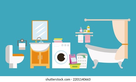 Bathroom interior, illustration, vector, cartoon