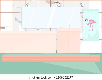 Bathroom interior in pastel colors. Marble tiles. Vector illustration