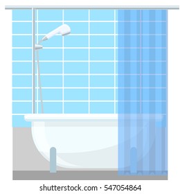 Bathroom interior poster or promo flyer bathtub in the house vector illustration.