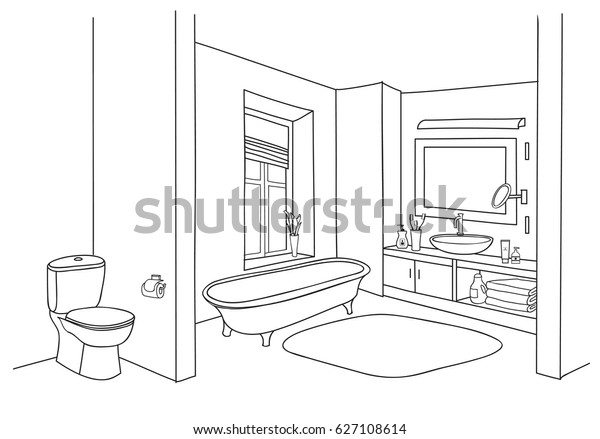 Bathroom Interior Sketch Room View Doodle Stock Vector (Royalty Free ...