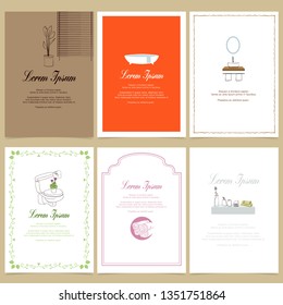 bathroom interior, square cards illustration templates. design for event cards