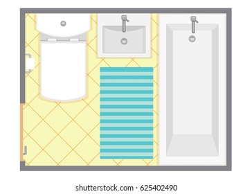 Bathroom interior top view vector illustration. Floor plan of restroom. Flat design.