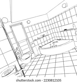 Vector interior del cuarto de baño 06. Ilustración En Fondo Blanco. Ilustración vectorial De Un Baño.