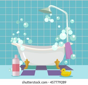 Bathroom Interior. Vector Flat Cartoon Illustration