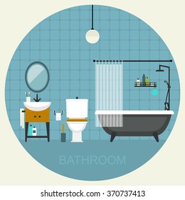 Bathroom interior. Vector flat illustration.