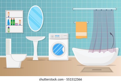 Bathroom interior vector illustration modern of flat background.