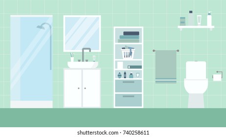 Bathroom interior vector illustration modern flat illustration.