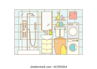 Bathroom interior. Vector line  illustration. 