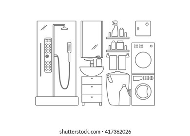 Bathroom interior. Vector line  illustration. 