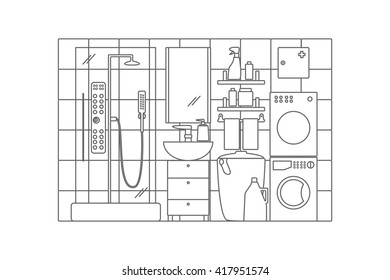 Bathroom interior. Vector line  illustration. 