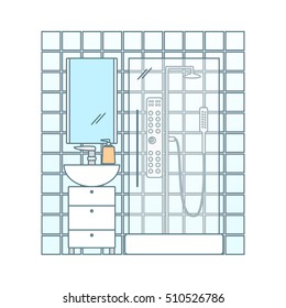 Bathroom interior. Vector line illustration.