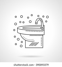 Bathroom interior. Washbasin with faucet and bubbles. Flat line style single vector icon. Element for web design, business, mobile app. 