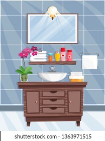 Bathroom interior with Washbasin in flat style. Vector illustration