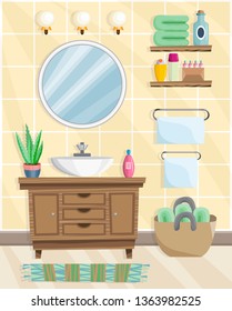 Bathroom interior with Washbasin in flat style. Vector illustration