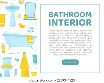 Bathroom interior web banner template. Modern restroom furniture and accessories brochure, booklet, leaflet cartoon vector