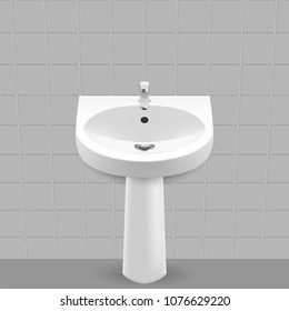 Bathroom interior with white sink. Wash basin Vector illustration