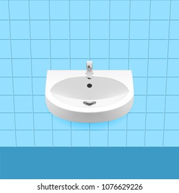 Bathroom interior with white sink. Wash basin Vector illustration