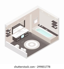 Bathroom isometric detailed set vector graphic illustration