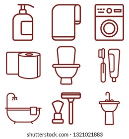 bathroom items minimal thin line web icon set. simple vector illustration outline. concept for infographic, website or app.