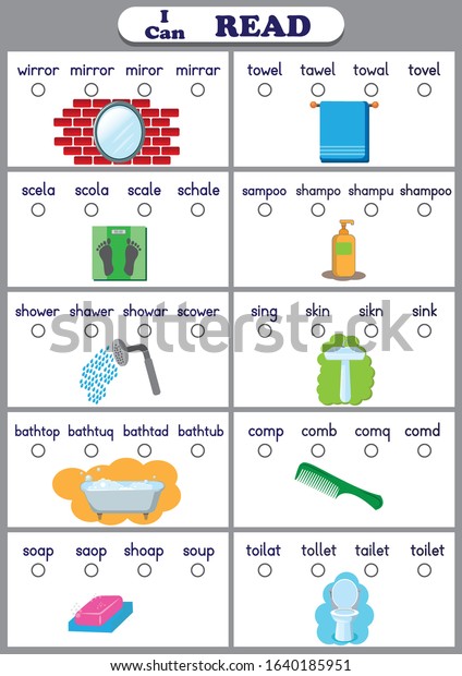 Bathroom Items Reading Worksheet Students Read Stock Vector (Royalty ...