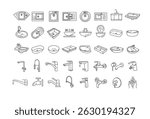 Bathroom and Kitchen faucets and Sinks. Vector icons for plumbing store