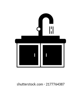 Bathroom, kitchen plumbing icon in black flat glyph, filled style isolated on white background